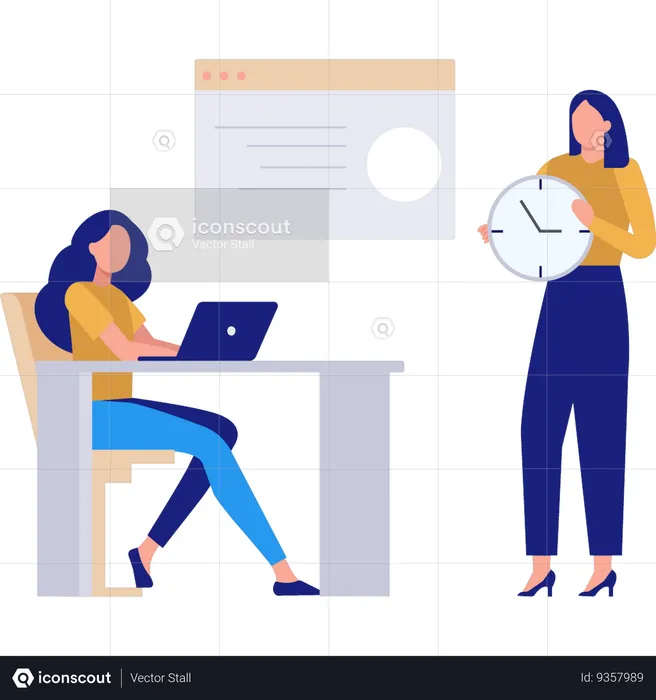 Girls working in office  Illustration