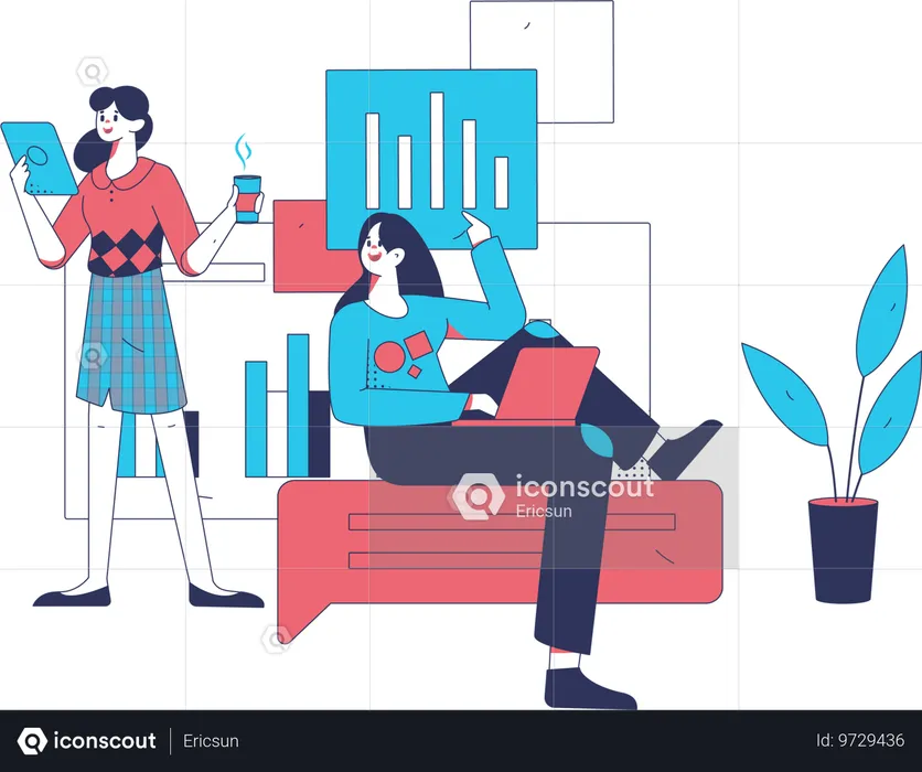 Girls working on business analysis  Illustration