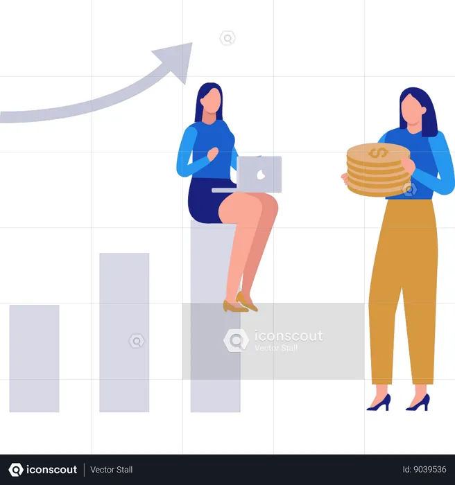 Girls Working On Finance Business  Illustration