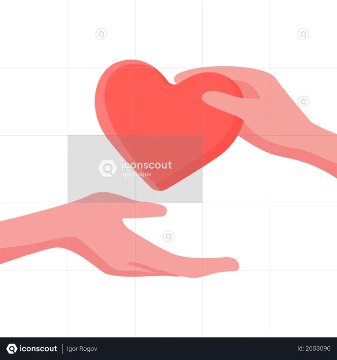 Give and take care and help concept with heart and hand  Illustration