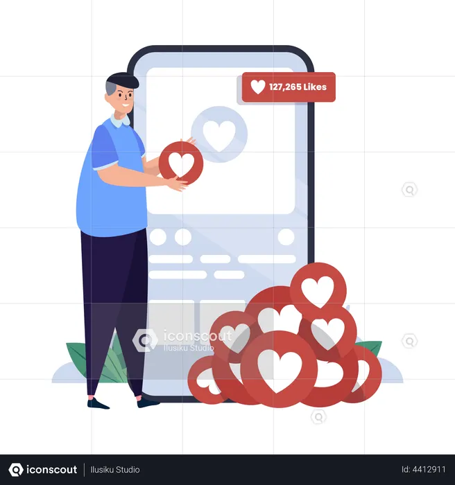 Give likes on social media post  Illustration