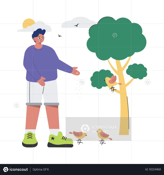 Giving Food To Bird  Illustration