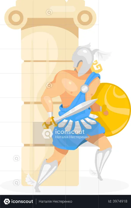 Gladiator behind column  Illustration