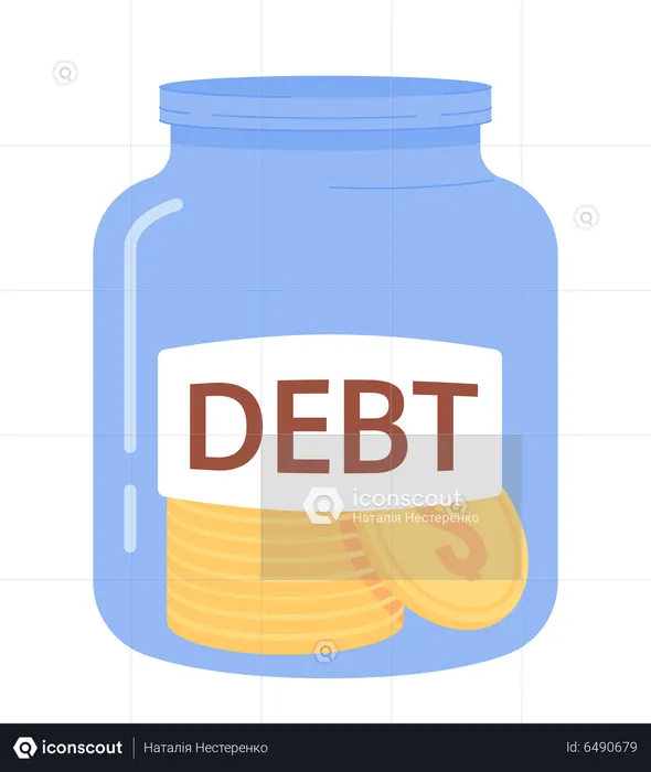 Glass jar with debt label  Illustration