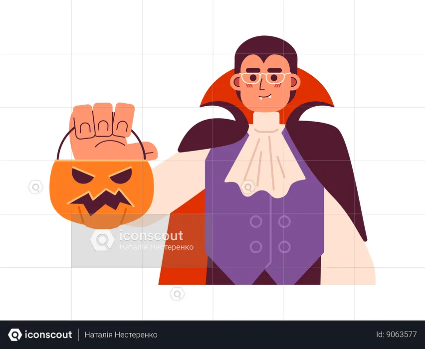 Glasses vampire holding trick or treat basket  Illustration