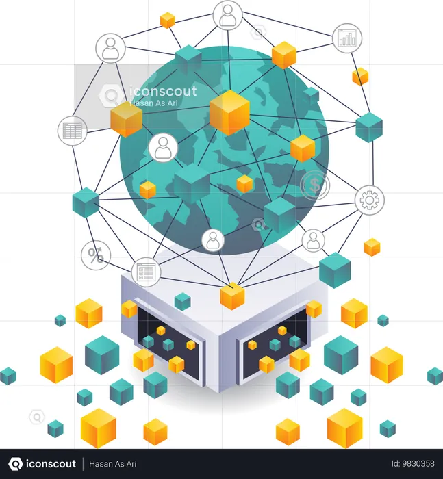 Global Blockchain Technology Networks in Business Investments  Illustration