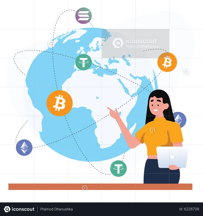Global cryptocurrency network  Illustration