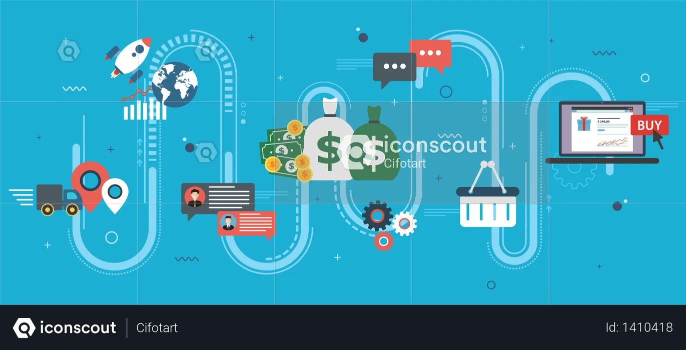 Global economy, business chart and trade success  Illustration