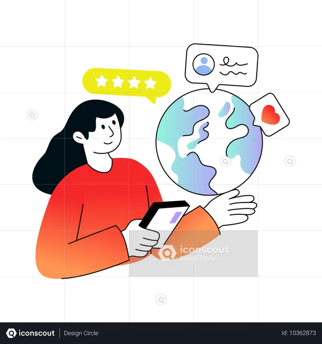 Global Feedback received by businesswoman  Illustration