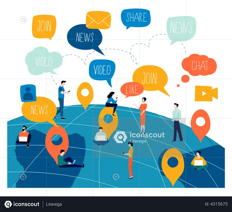 Global marketing using social media  Illustration