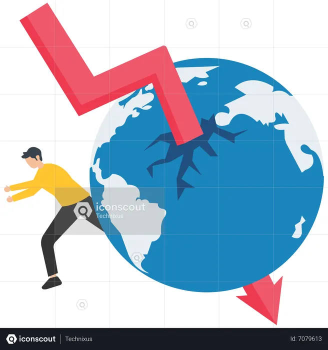 Global Recession or Economic Slowdown, global financial crisis, Effect of inflation, The stock market is volatile, Arrow graph falling into the world  Illustration