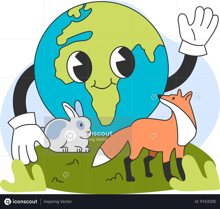 Global waving hand with biodiversity  Illustration