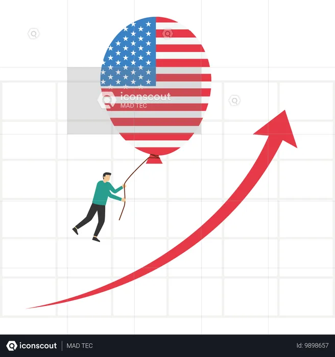 Globo con el símbolo de los Estados Unidos de América flota más alto  Illustration