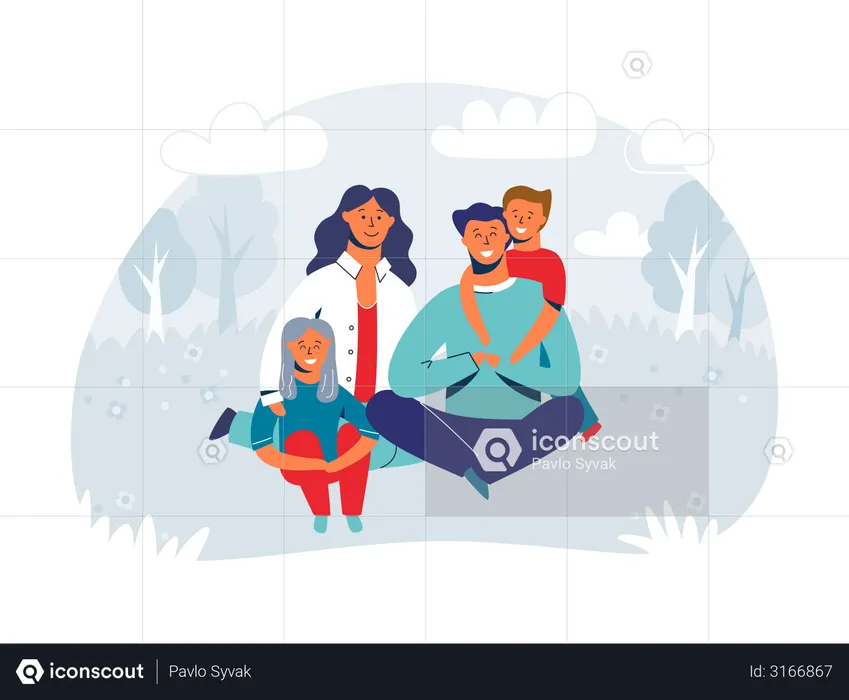 Glückliche Familie genießt Picknick  Illustration