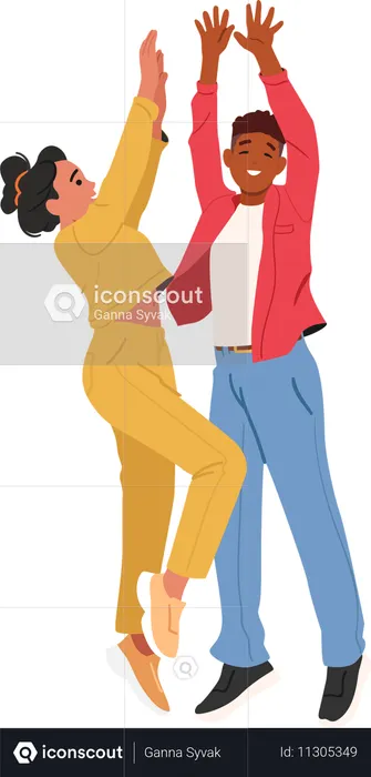 Glückliche Freunde geben High Five im Stehen mit erhobenen Händen  Illustration