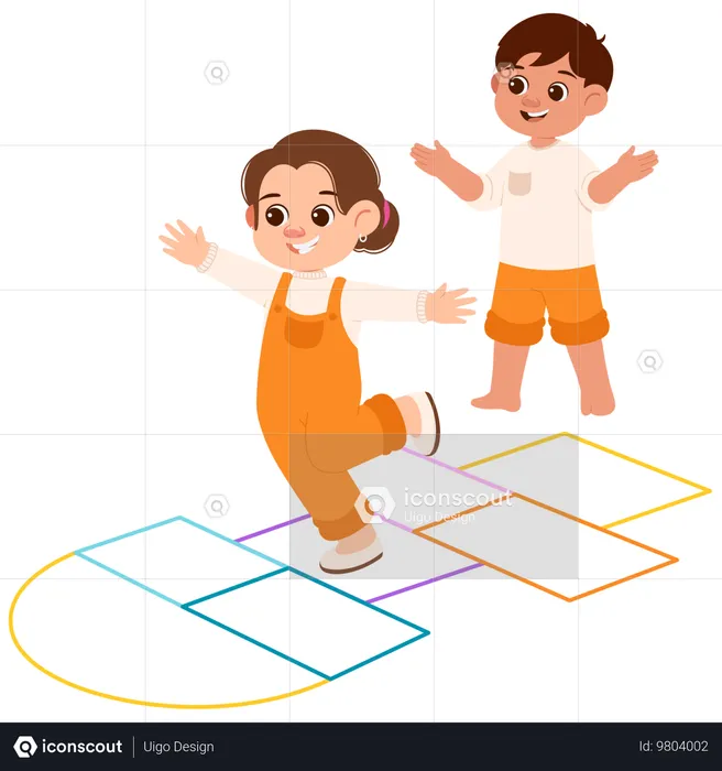 Glückliche Kinder spielen Engklek  Illustration