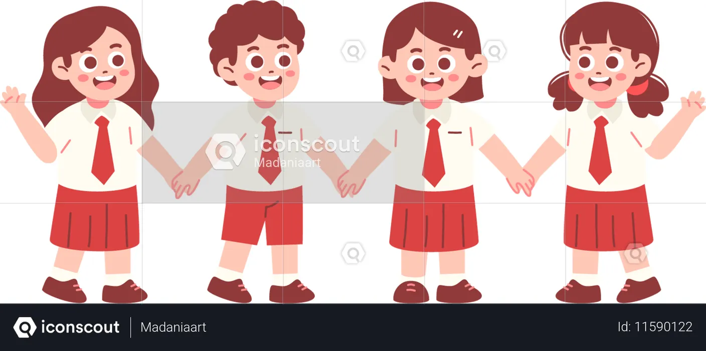 Glückliche Studenten halten Hände  Illustration