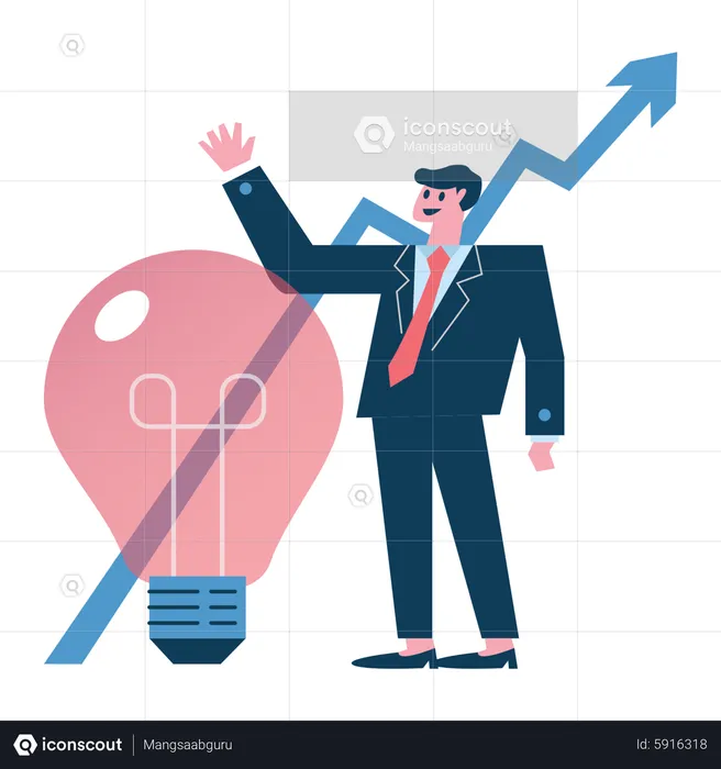 Glücklich Geschäftsmann mit Idee und Wachstumsdiagramm  Illustration