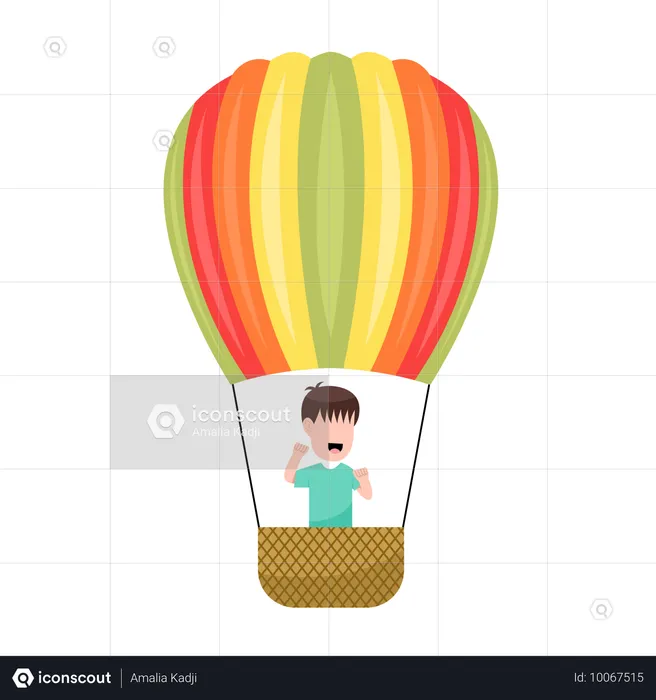 Glücklicher Junge reitet Heißluftballon  Illustration