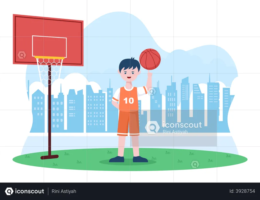 Glücklicher junger Mann spielt Basketball  Illustration