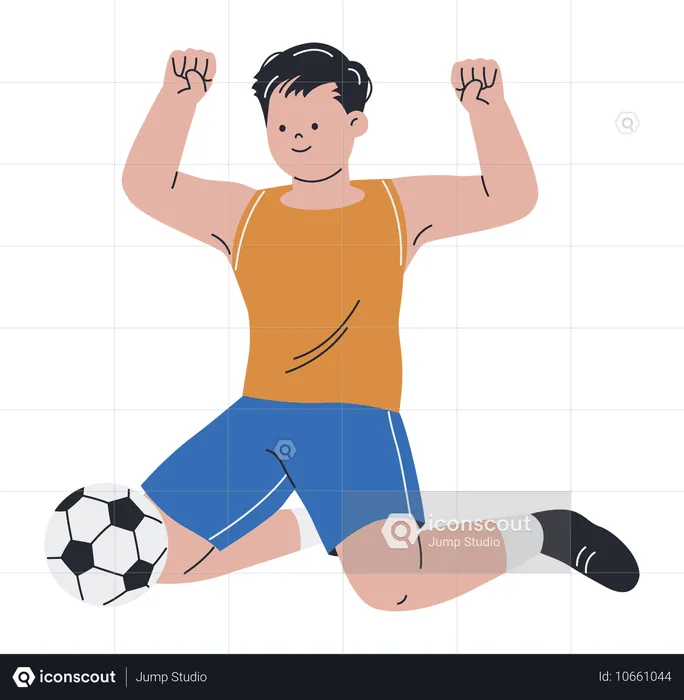 Glücklicher Mann-Football-Spieler sitzt auf dem Boden in der Nähe von Fußball  Illustration