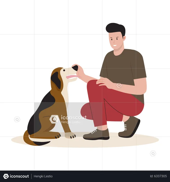 Glücklicher Mann mit Hund  Illustration