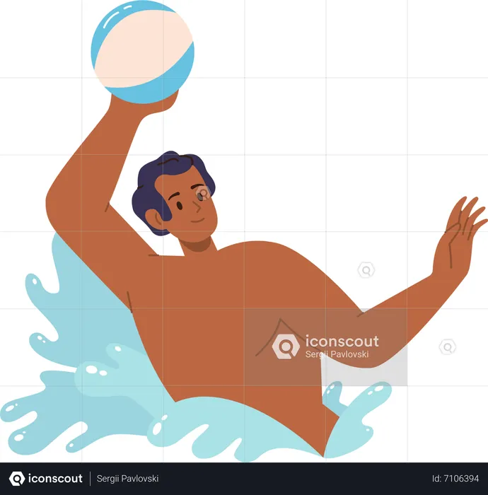 Glücklicher Mann spielt Ball beim Schwimmen im Wasser  Illustration