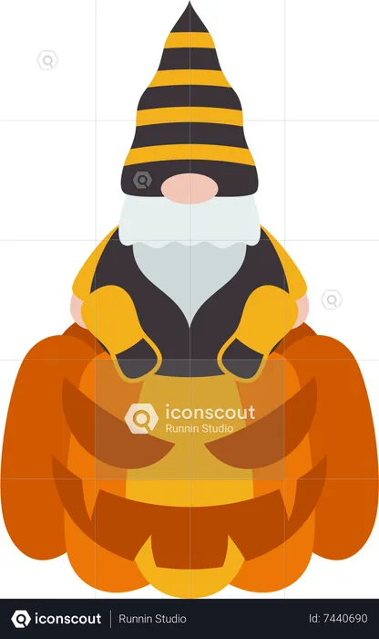 Gnome sur citrouille  Illustration