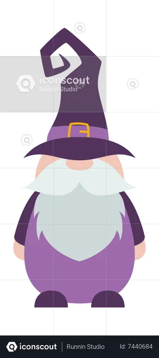 Gnome standing wearing witch hat  Illustration
