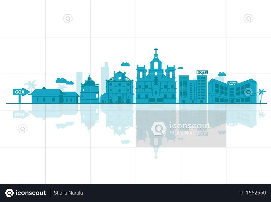 Goa Skyline silhouette with reflections  Illustration