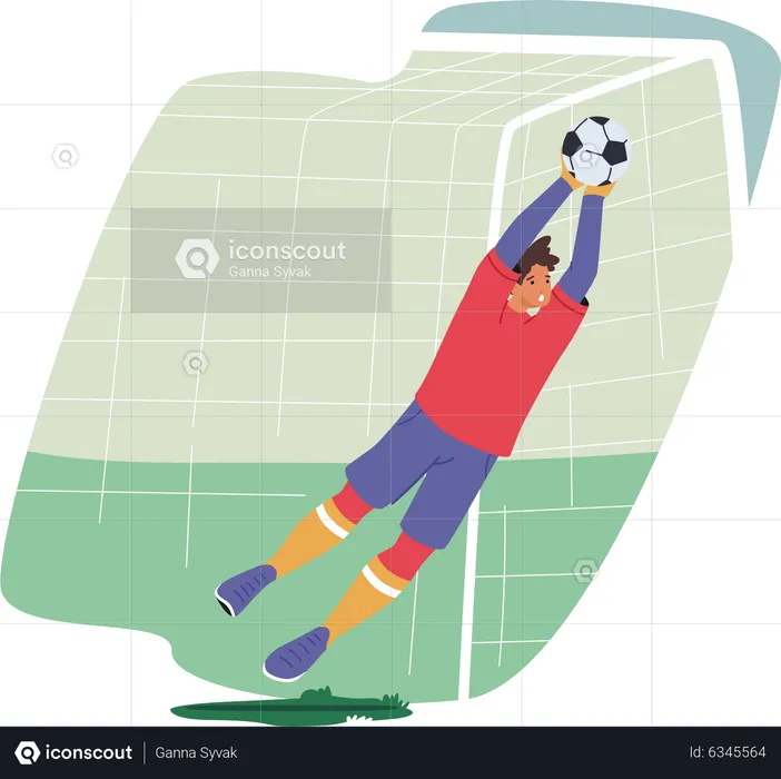 Goalkeeper jumping while doing goalkeeping  Illustration