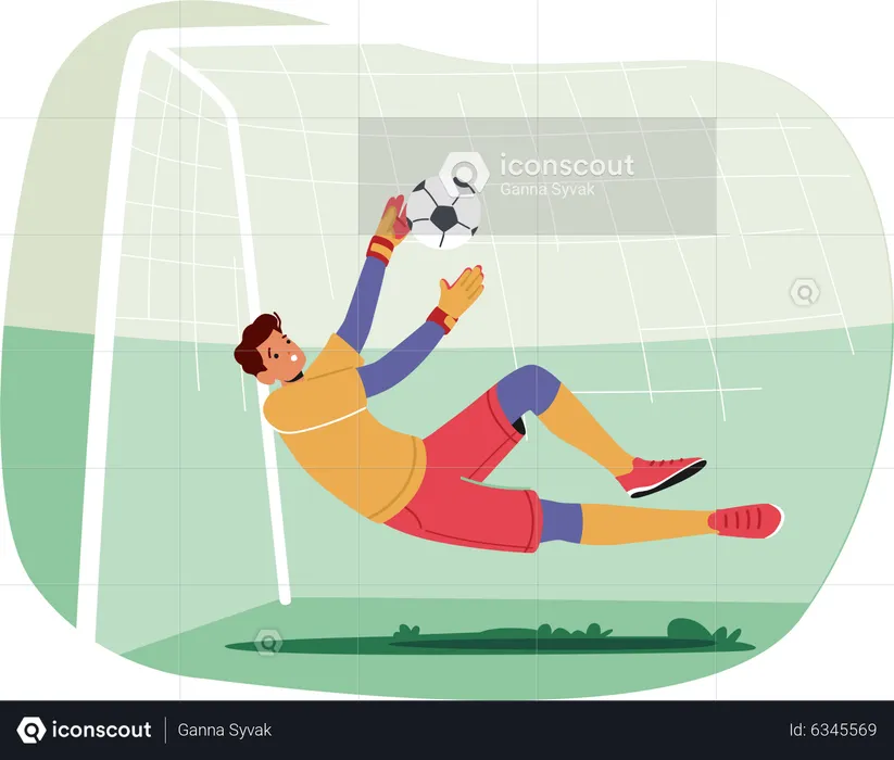 Goalkeeper leaping to catch ball  Illustration