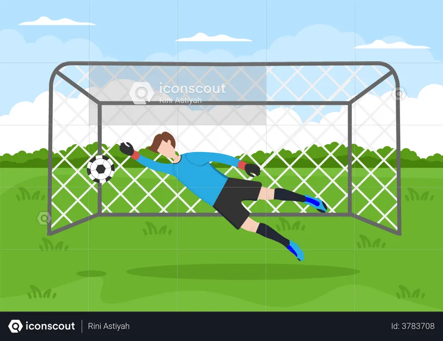 Goalkeeper trying to save goal  Illustration