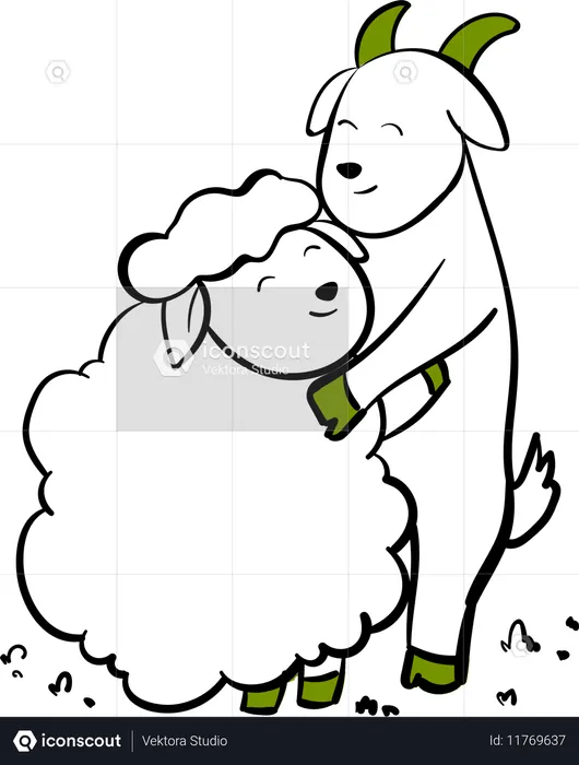 Goat and sheep hugging  Illustration