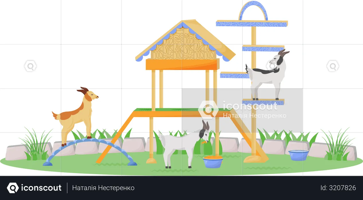 Goat in playhouse  Illustration