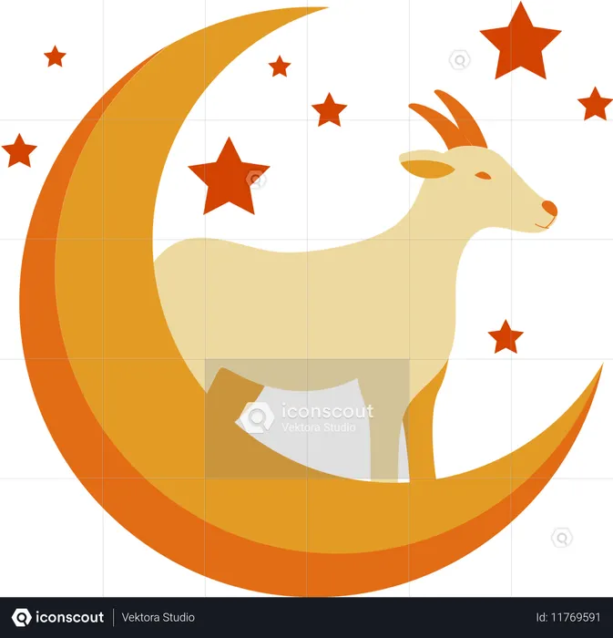 Goat with moon  Illustration