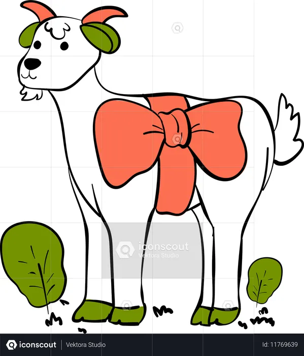 Goat with red ribbon  Illustration