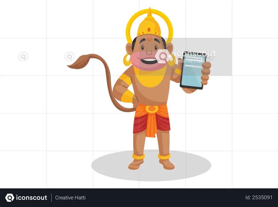 God Hanuman showing mobile  Illustration