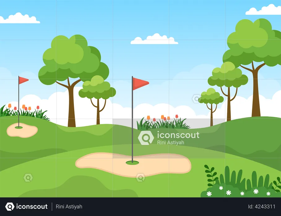 Golf course with flag  Illustration