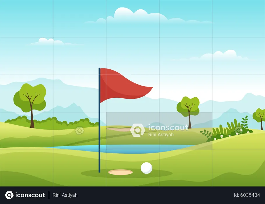 Golf course with flag  Illustration