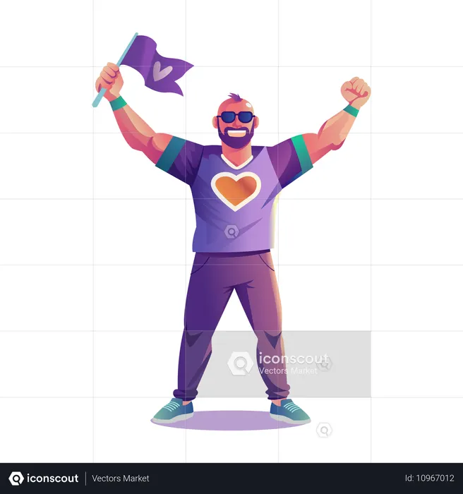 Golf Fan holding flag in hand while cheering  Illustration
