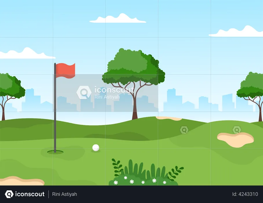 Golf ground with flag  Illustration