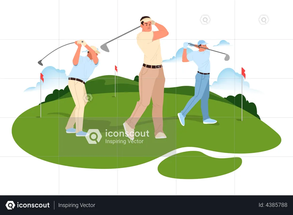 Golf playing by men  Illustration