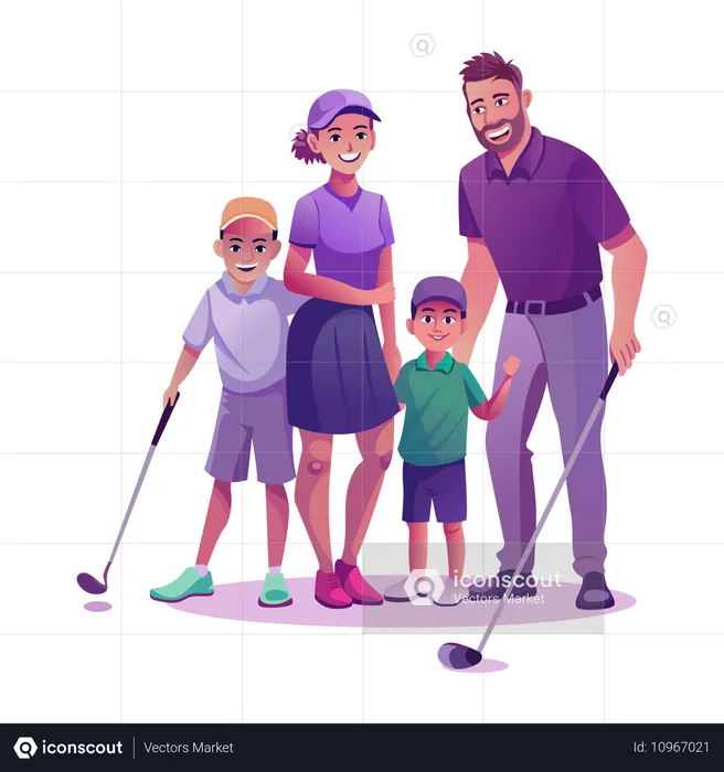 Família jogando golfe  Ilustração