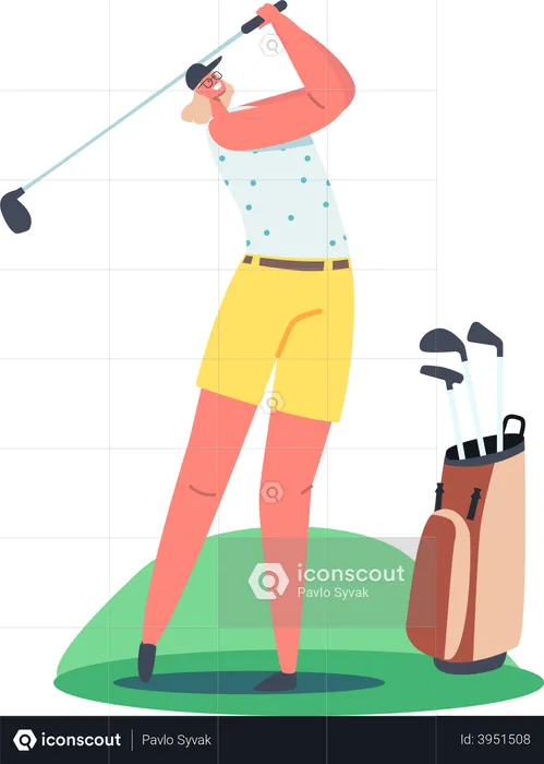 Fille de golfeur s'entraînant avant la compétition  Illustration