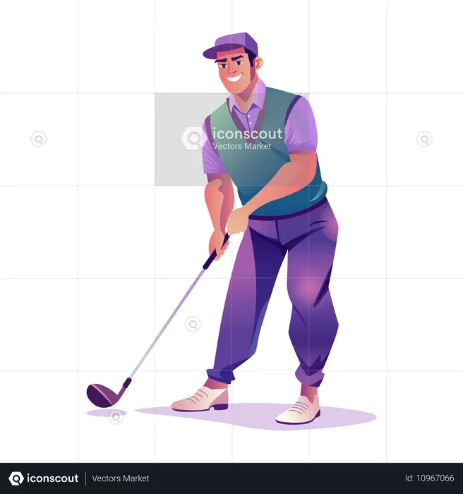 Golfista masculino planeando tiro objetivo  Ilustración