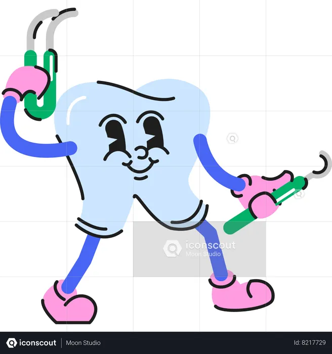 Caractère dentaire avec des outils dentaires  Illustration
