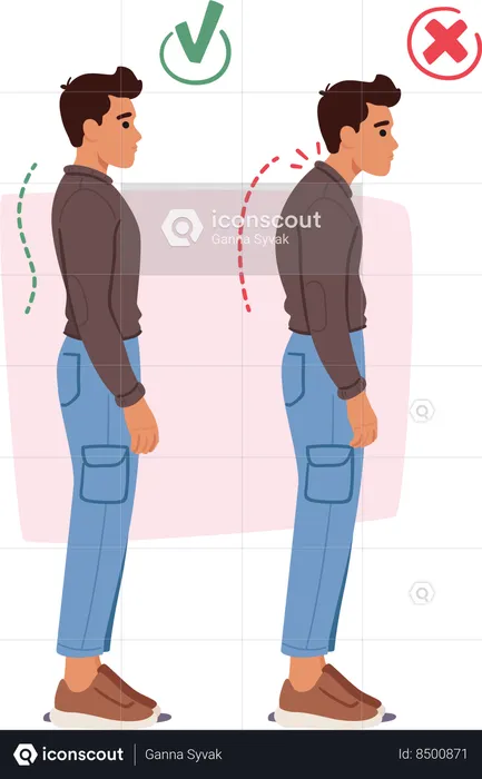 Good and bad posture while standing straight  Illustration