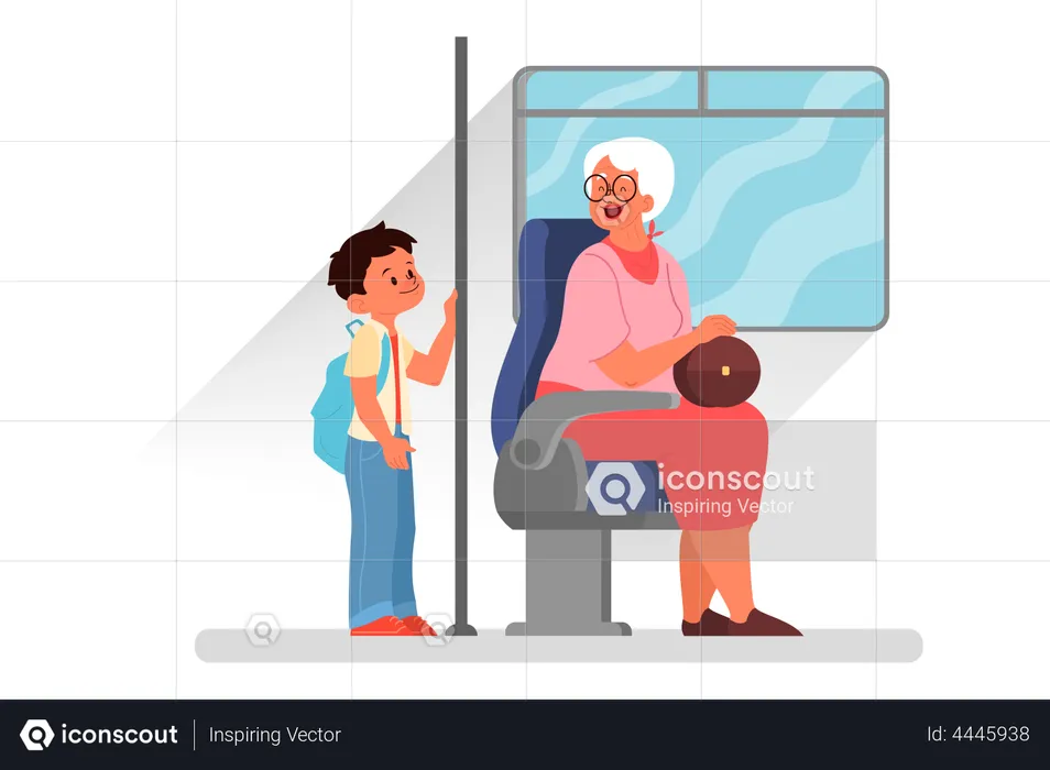 Good manners concept Boy giving way to an elderly person  Illustration