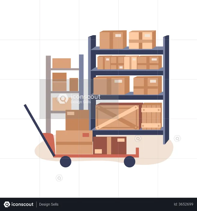 Goods trolley at warehouse  Illustration